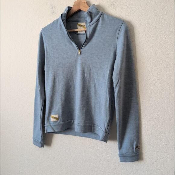 Tracksmith New England Run Merino Wool Quarter Zip Long Sleeve Running Blue XS - Picture 3 of 8